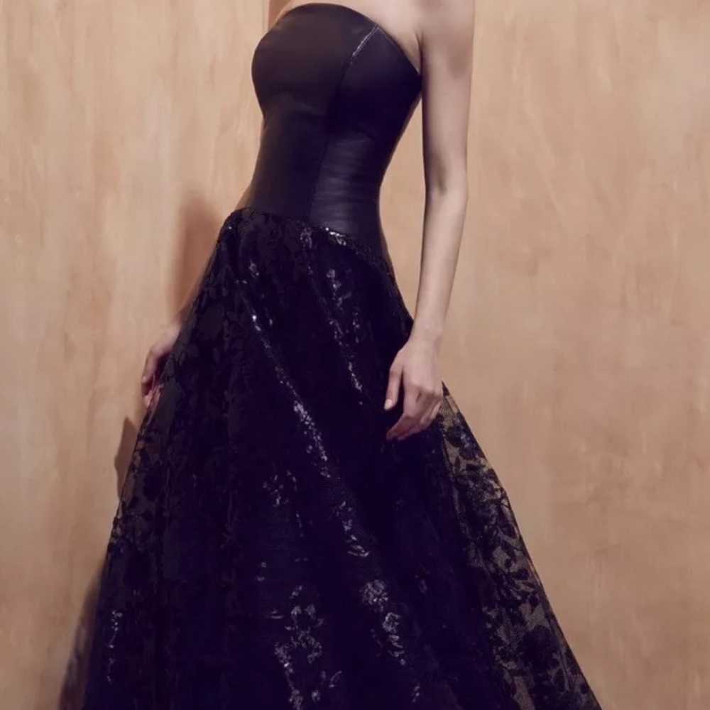 Lucian Matis Leather, Lace And Sequins Formal Gown